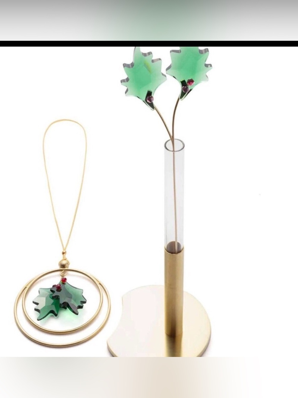 Swarovski Garden Tales Holly Leaves Ornament & Stand Set Retired NIB 5597136